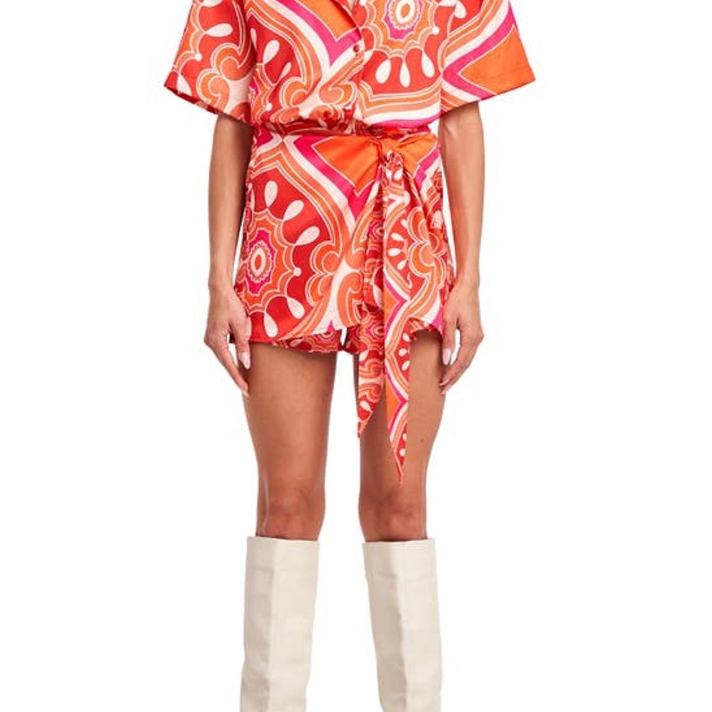 Ciebon Wrap Romper Orange and Pink